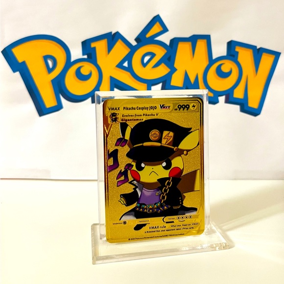 Pikachu Cosplay JoJo VMAX Gold Metal Card Fan Art HP 999 - Picture 1 of 3
